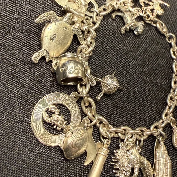 VTG Charm Bracelet Sterling 925 With 21 Charms 70 G Silver Animals Travel